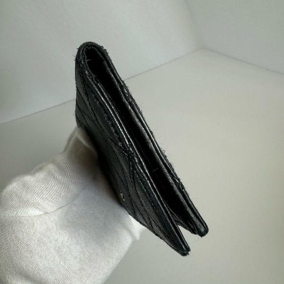 100% Authentic CHANEL Calf Skin Bifold Wallet Black CC Compact Coin Stitched - Picture 12 of 14